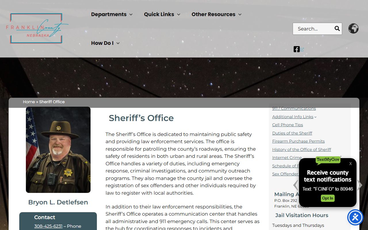 Franklin County Sheriff's Office jail and inmate population contact page
